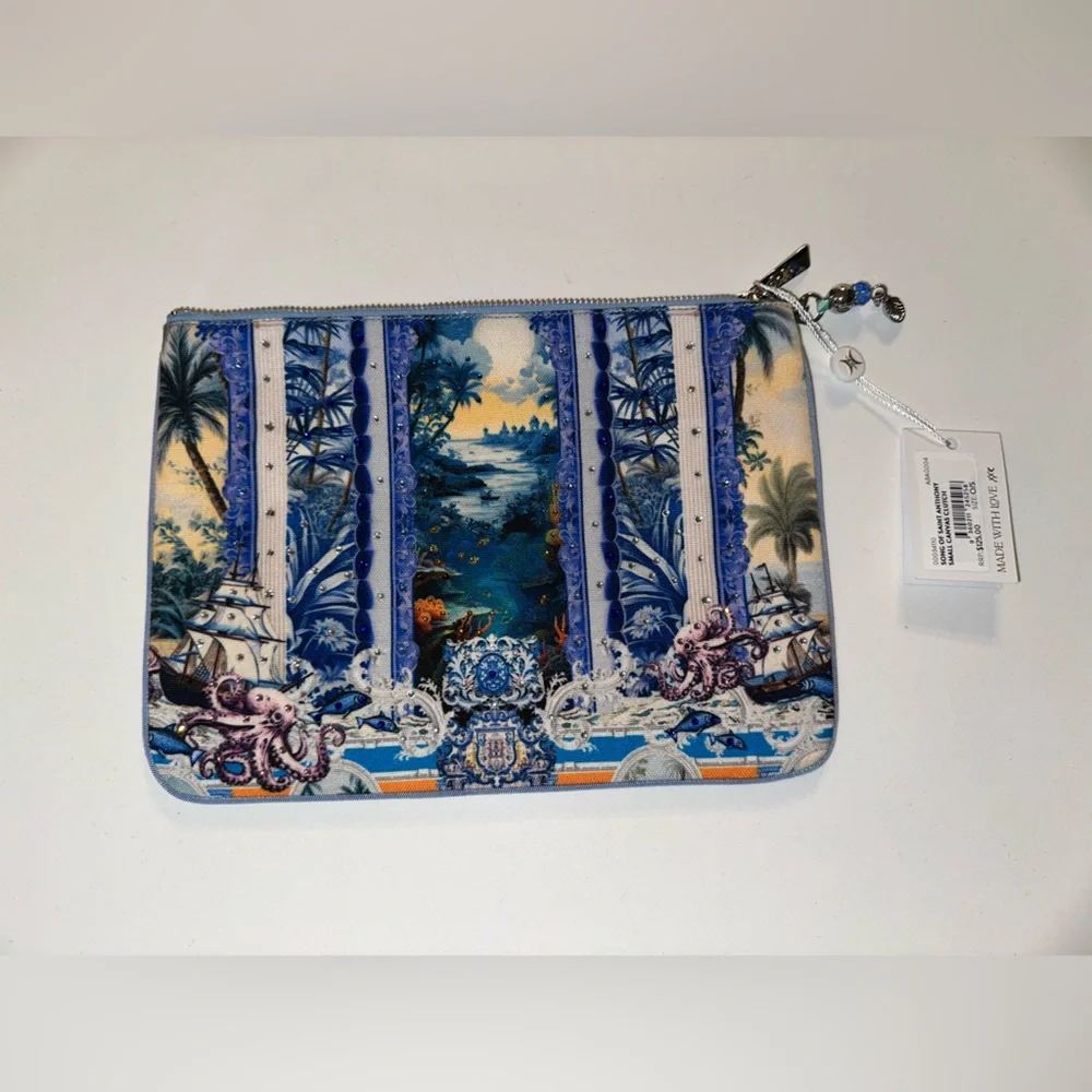 Camilla “Song of Saint Anthony” small blue canvas ocean sea clutch bag pouch